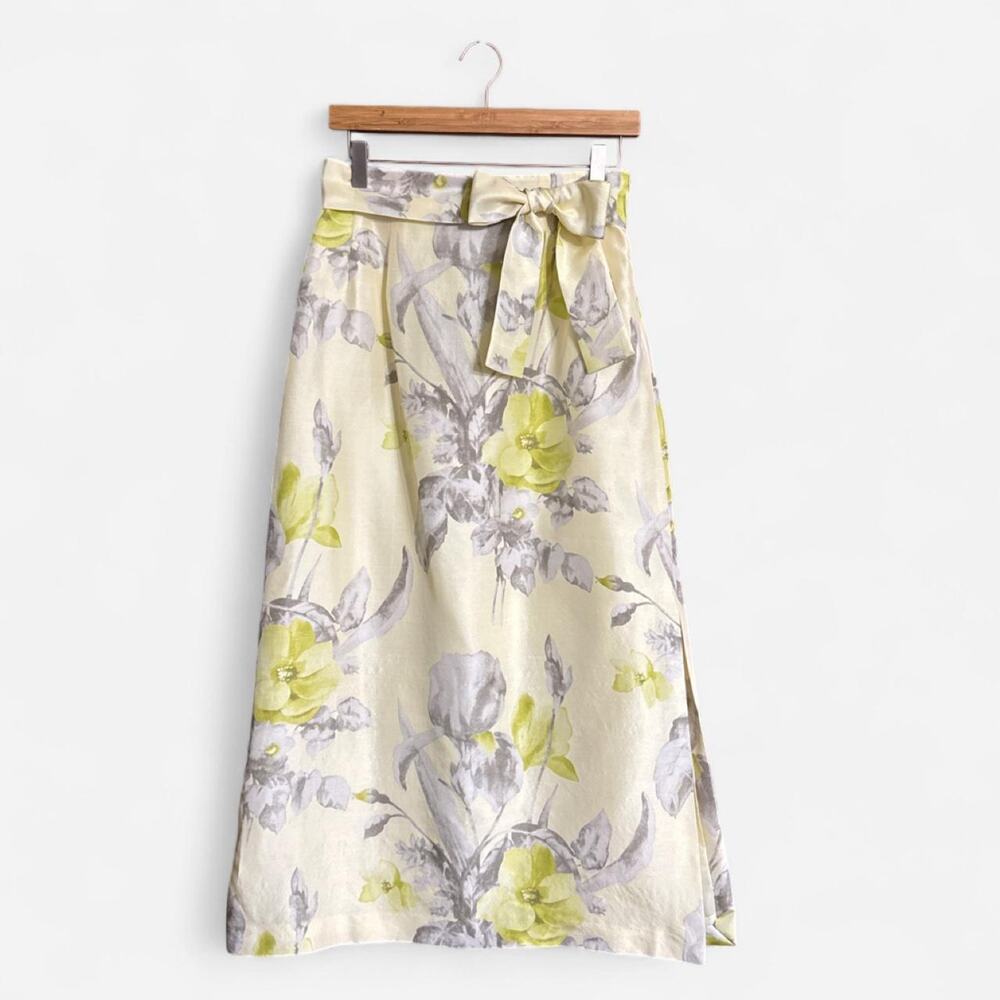 Harvé Benard 100% Silk Floral Midi Skirt Size 8